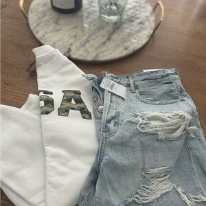 Distressed Light Blue Jean Shorts